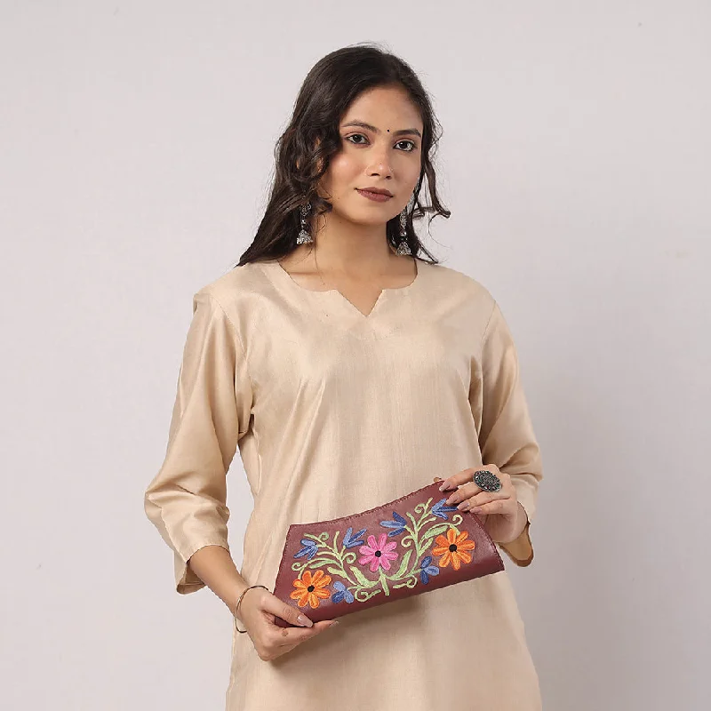 Limited-Time Offer On Trendy Bags Brown - Original Chain Stitch Embroidery Leather Clutch