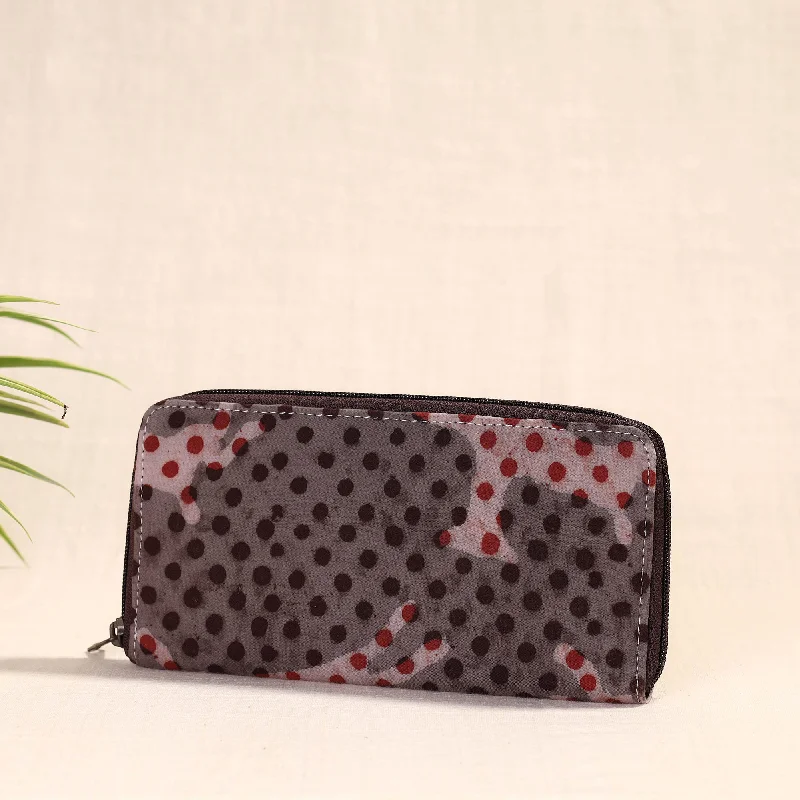 Seasonal Clearance Bags For Summer Grey - Handcrafted Block Printed Fabric Clutch Wallet