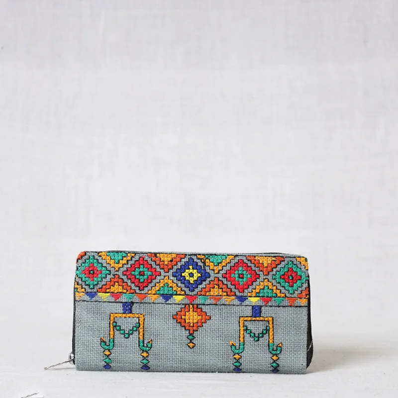 Holiday Gift Bags For Christmas Tribal Hand Embroidered Jute Clutch Wallet