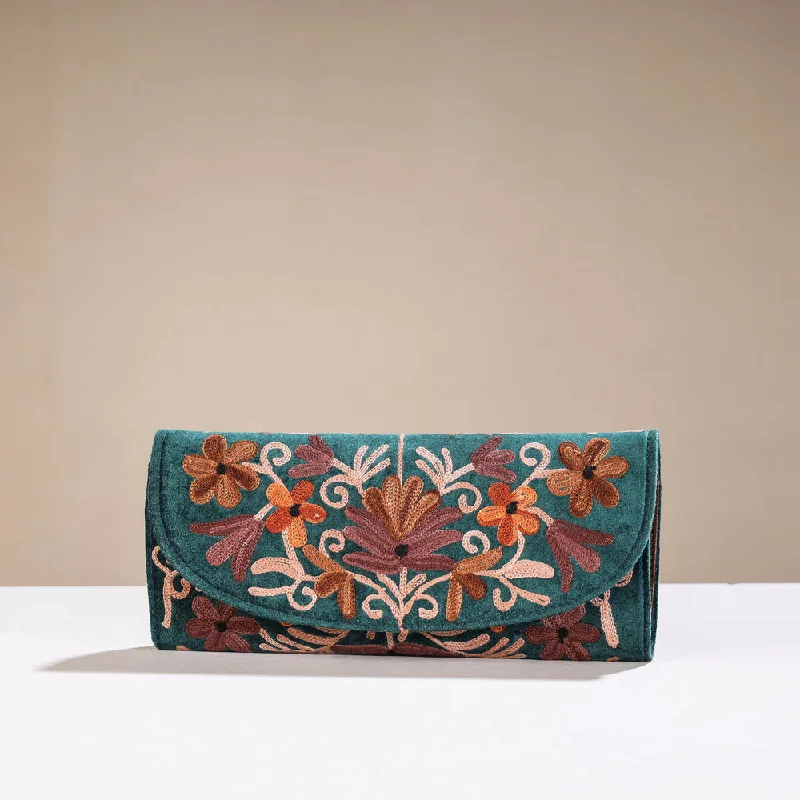 Eco-Friendly Bags For Sustainable Fashion Lovers Green - Original Chain Stitch Crewel Embroidery Velvet Clutch