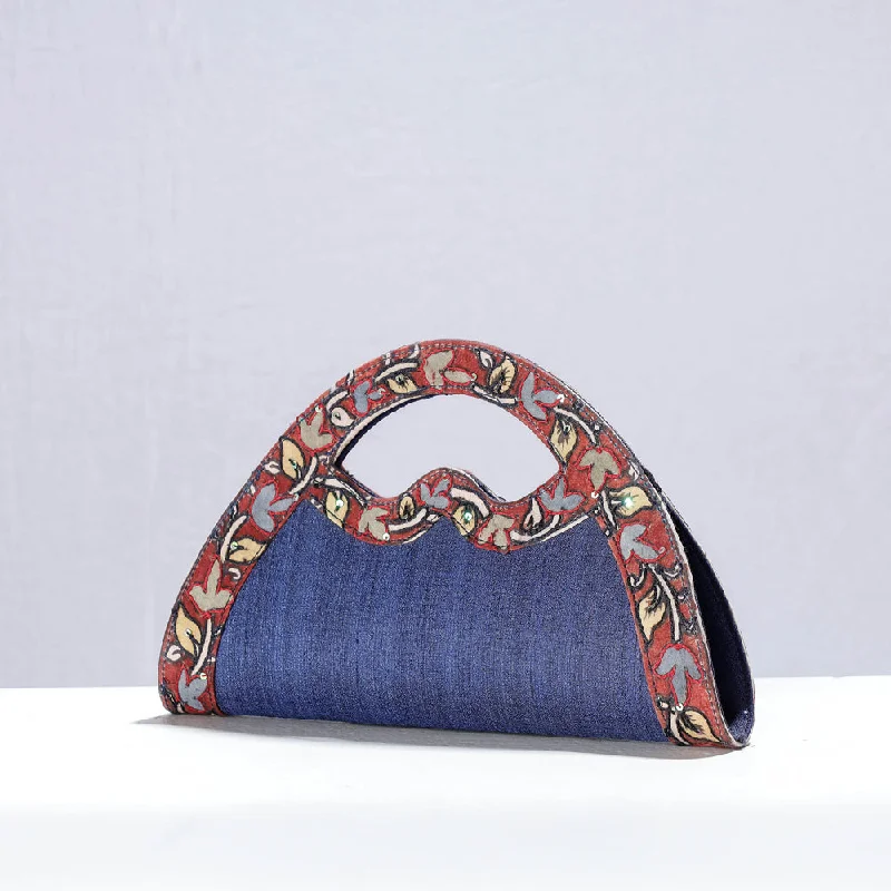 Bold And Flash-Sale Bags Blue - Handpainted Kalamkari Natural Dyed Ghicha Silk Hand Clutch Bag