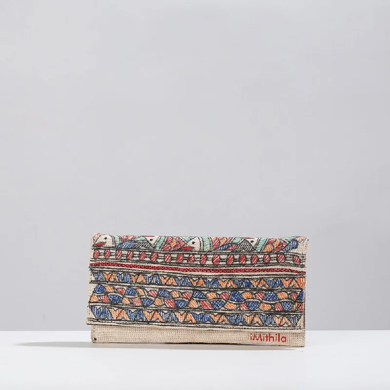 Flash Sale On Premium Bags Beige - Madhubani Handpainted Jute Cotton Clutch