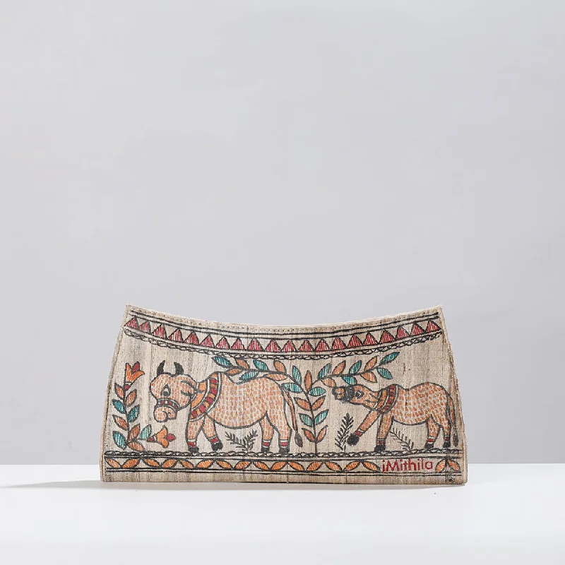 Senior Travelers Beige - Madhubani Handpainted Tussar Silk Clutch