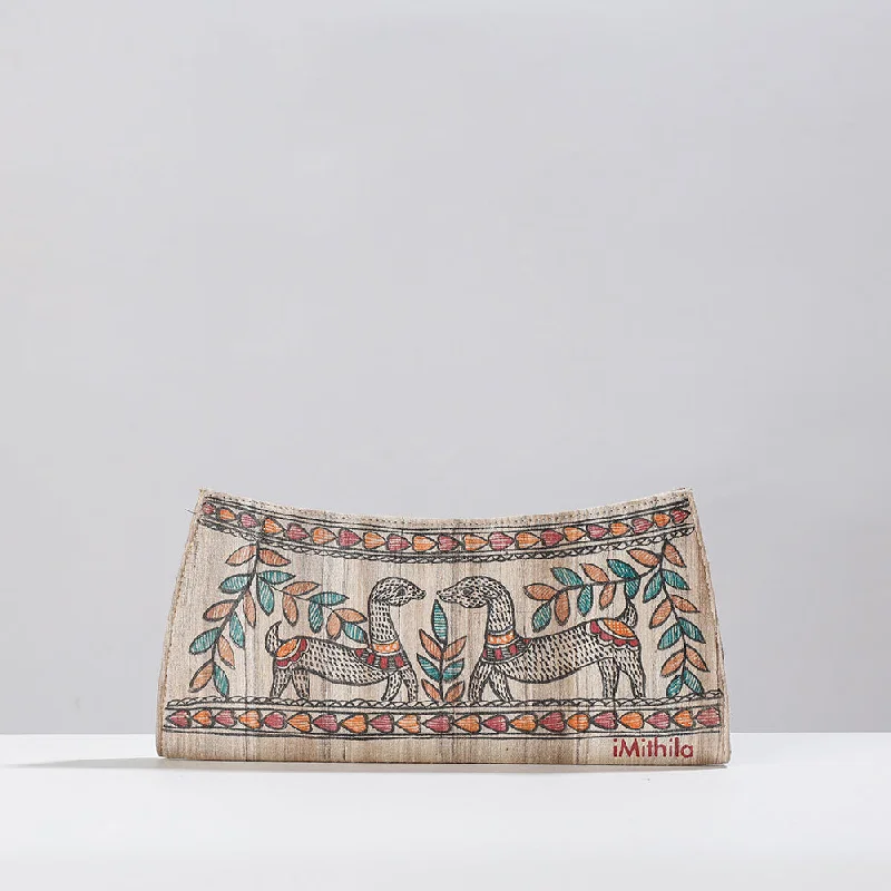 Black Friday And Cyber Monday Bag Deals Beige - Madhubani Handpainted Tussar Silk Clutch