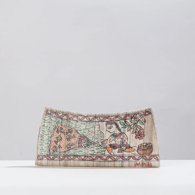 Designer Bags For Luxury Collectors With Offers Beige - Madhubani Handpainted Tussar Silk Clutch