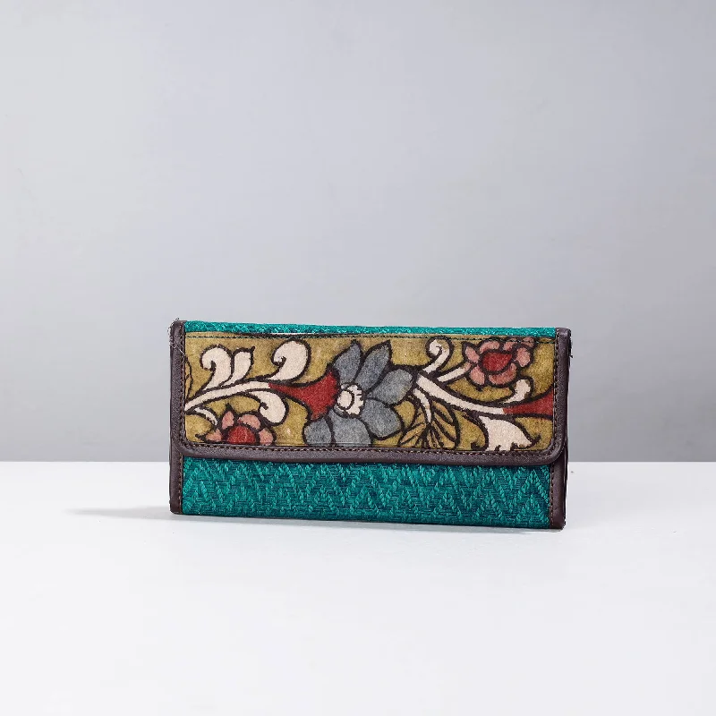 Luxury Bags For Working Professionals Green - Handpainted Kalamkari Natural Dyed Cotton Clutch