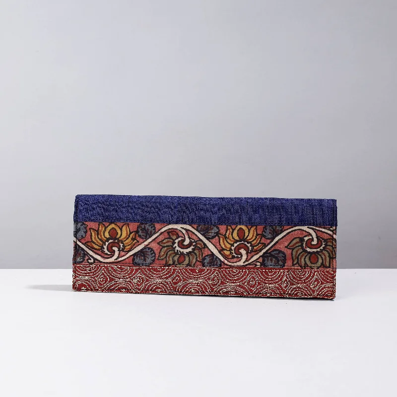 Affordable Bags For College Students On Sale Blue - Handpainted Kalamkari Natural Dyed Ghicha Silk Clutch