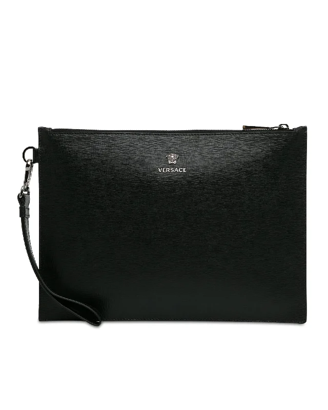 Trendy Bags For Sales Leather Clutch with Wrist Strap and Top Zip Closure