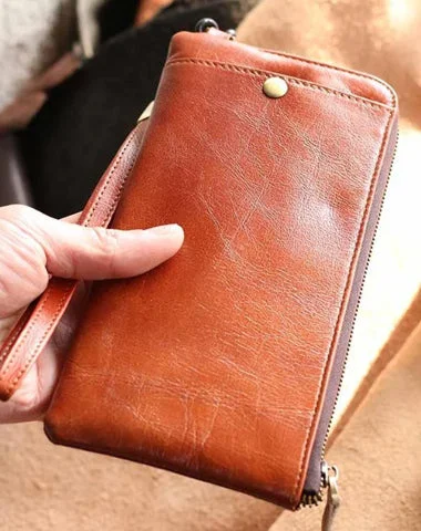 Bags For Free-Spirited And Artistic Styles Black Leather Mens Long Wallet Zipper Clutch Wallet Brown Wristlet Long Wallet For Men