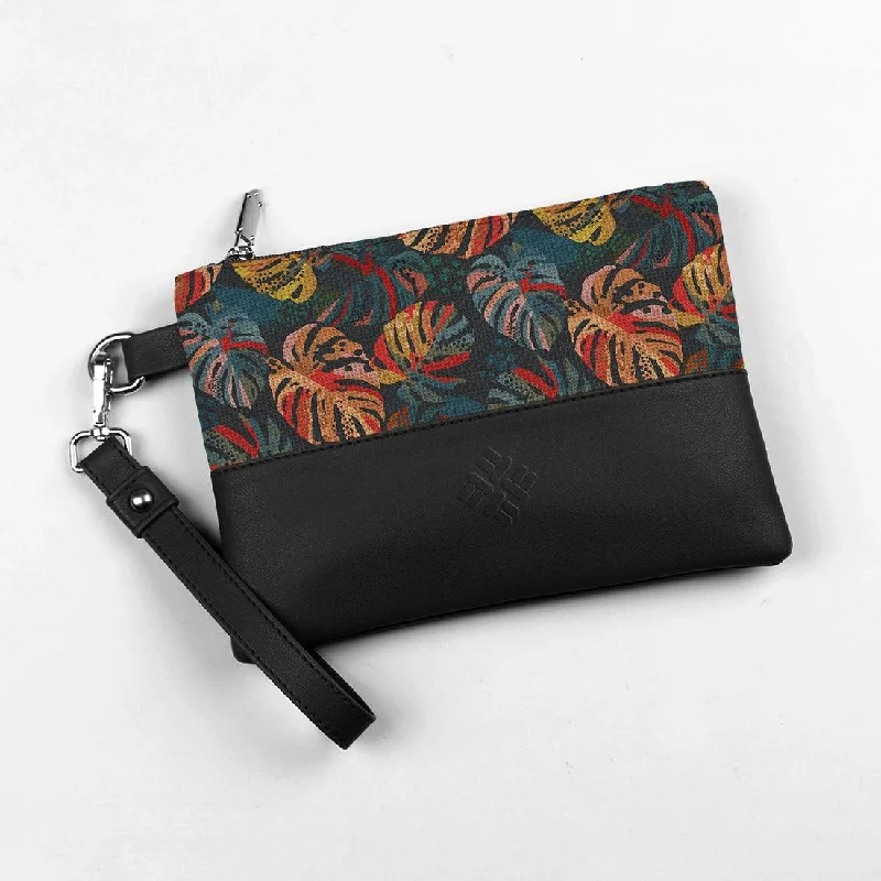 Lightweight And Functional Bags For Travel And Work Black Toiletry Pouch Big Leaves