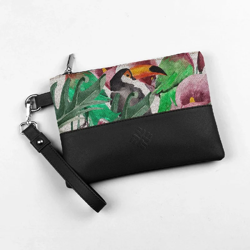 Durable And Fashionable Bags For Daily Use Black Toiletry Pouch Bird