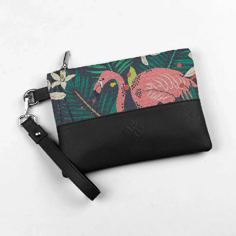 Clearance Bags For Budget Shoppers Black Toiletry Pouch Flamingo Art