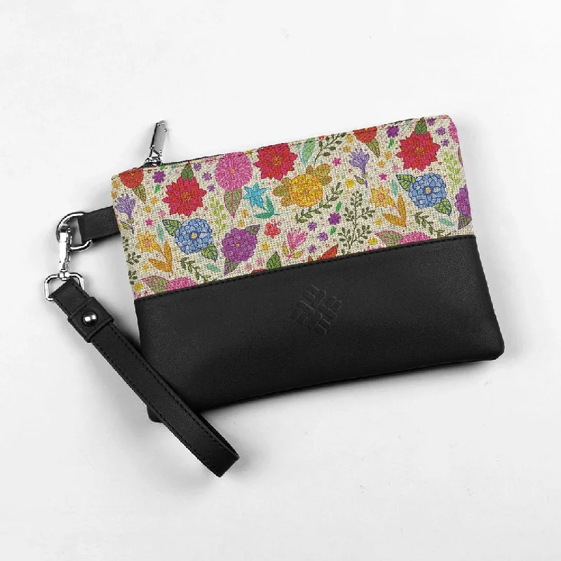 Luxury Bags On Sale Black Toiletry Pouch Flowers Art