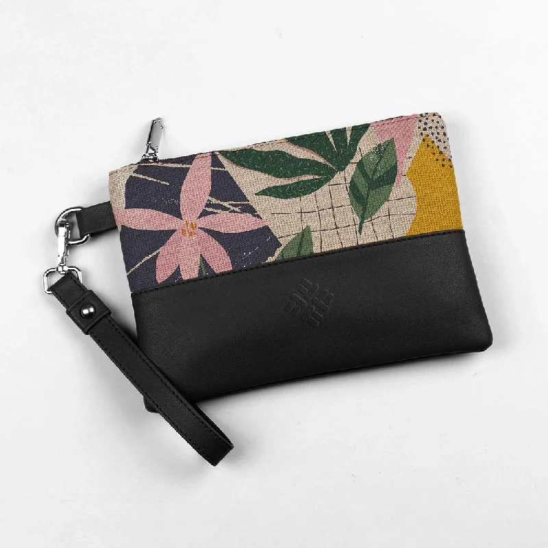 Customizable Bags For Personalized Style Black Toiletry Pouch Leaf Abstract