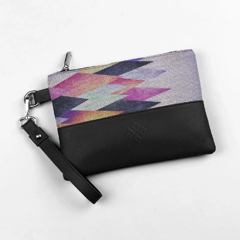 Minimalist Leather Bag For Modern Aesthetics Black Toiletry Pouch Purple Arrows