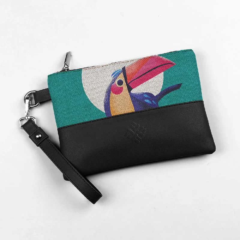 Eco-Friendly Bags With Promotions Black Toiletry Pouch Tropical Bird