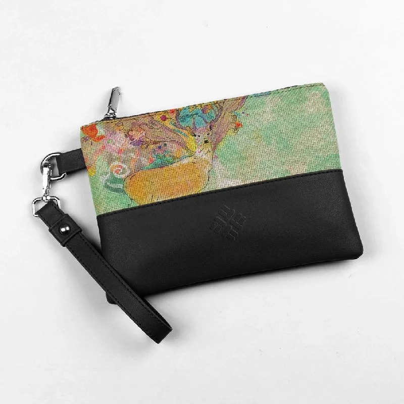 Odor-Resistant And Budget Bags Black Toiletry Pouch Watercolor Deer