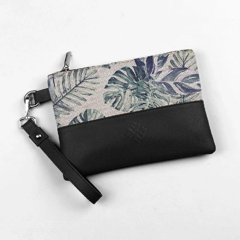 Trendy And Discounted Designer Handbags Black Toiletry Pouch Watercolor Tropical