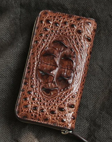 Handbag For Fashion Brown Real Crocodile Leather Mens Long Wallet Zipper Wallet Clutch Wallet For Men