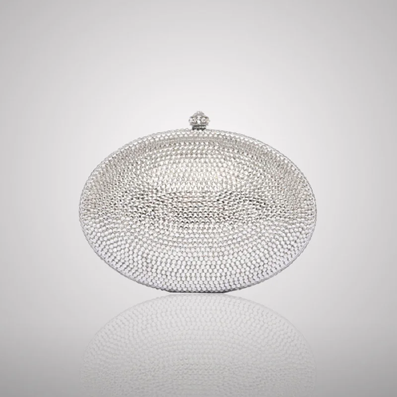Bags For Personalized Gifts Silver Oval Swarovski Clutch | C831