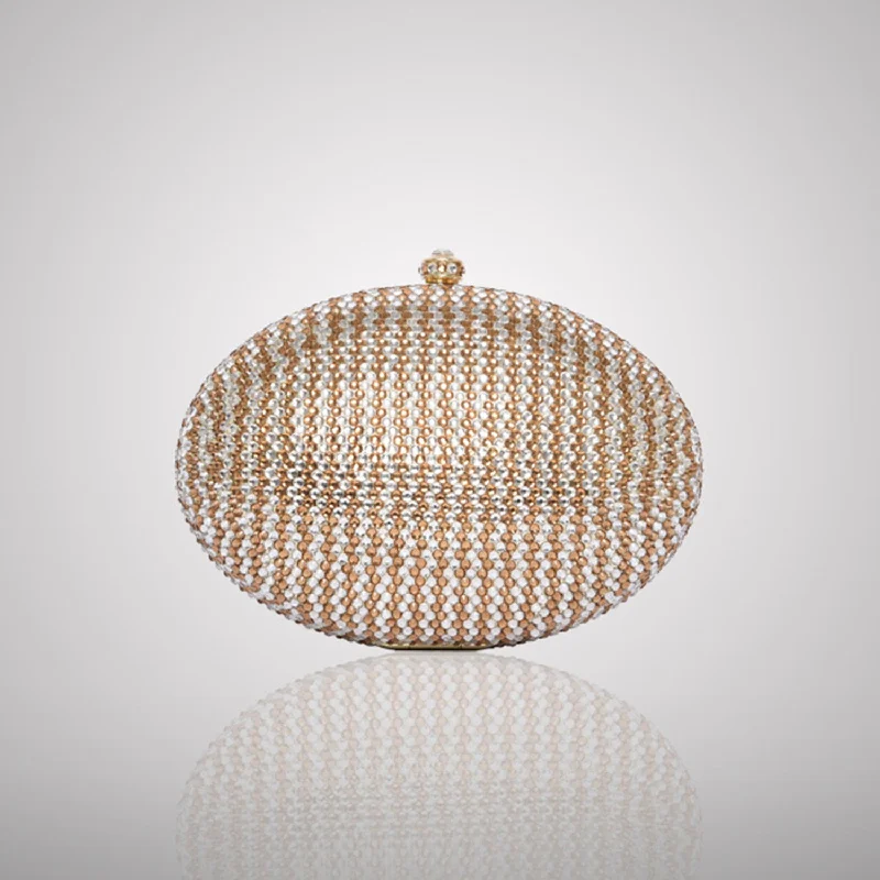 Chic Bags For Office Professionals And Urban Dwellers Gold & White Oval Swarovski Clutch | C831