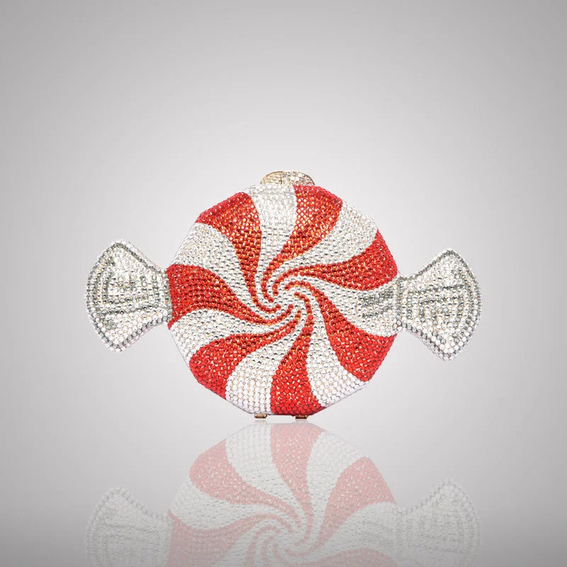 Lightweight Bags For Senior Travelers Red & White Candy-Shaped Swarovski Clutch | C854