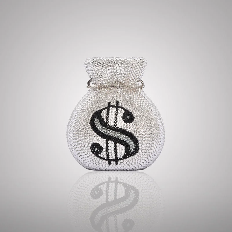 Affordable Bags Silver Dollar Sign Swarovski Clutch | C865