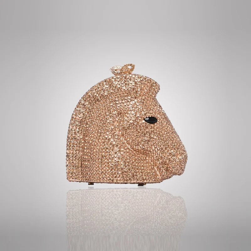 Inspired Bags For Modern Sophistication Rose Gold Horse Swarovski Clutch | C905
