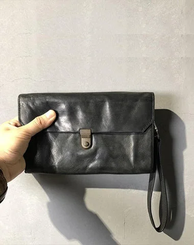 Affordable Bags For College Students On Sale CASUAL BLACK LEATHER MEN'S Long Wallet Clutch Wallet BLACK Wristlet Wallet FOR MEN