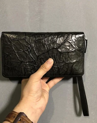 Inspired Bags For Luxury Fashion Lovers CASUAL BLACK LEATHER MEN'S Bifold Long Wallet Clutch Wallet BLACK Wristlet Wallets FOR MEN