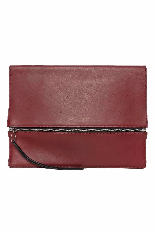 Designer Bags For Luxury Collectors With Offers Celine Bordeaux Leather Oversized Zip Clutch