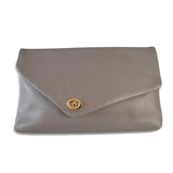 Bags For Minimalist And Functional Design CENTENNIAL PARK - Womens Grey Pebbled Leather Clutch Bag