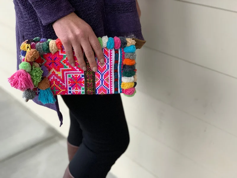 Customizable Bags For Personalized Style Clutch - hill tribe pom pom extra