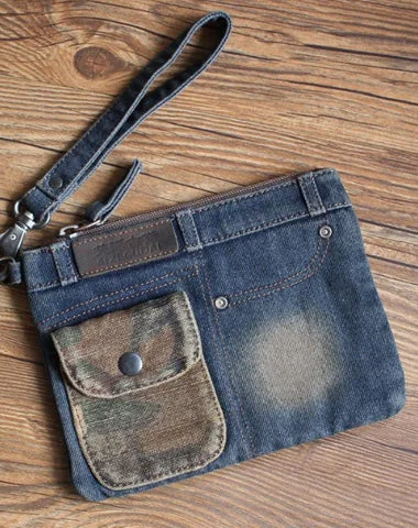 Discounted Designer Bags For Clearance Sale Cool Denim Blue Mens Envelope Bag Clutch Jean Wristlet Bag Hand Bag For Men