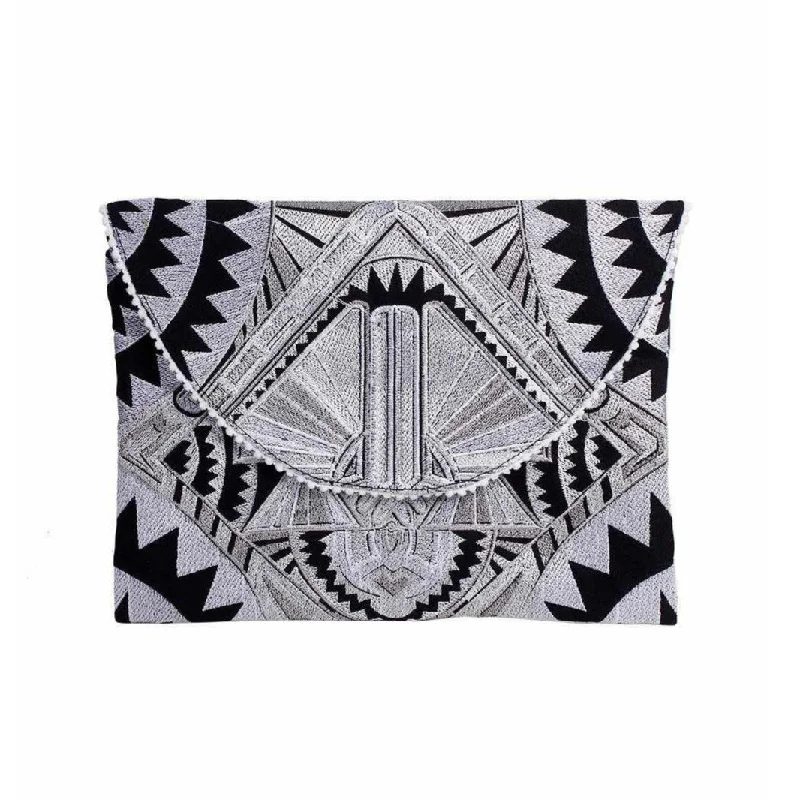 Seasonal Clearance Bags For Summer, Winter, Etc. Tribal Clutch Pompom Bag- Thailand