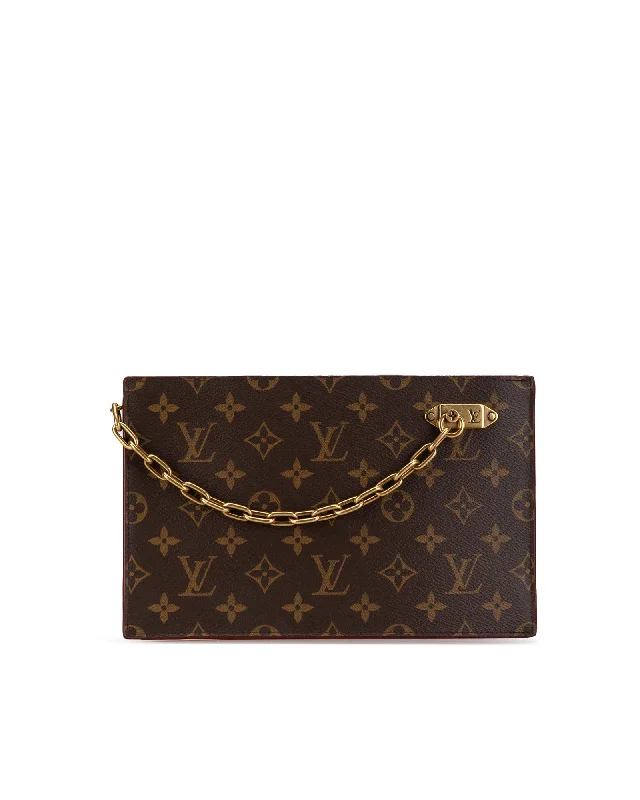 Lightweight Bags For Senior Travelers Monogram Canvas Chain Clutch with Gold-Tone Wrist Strap