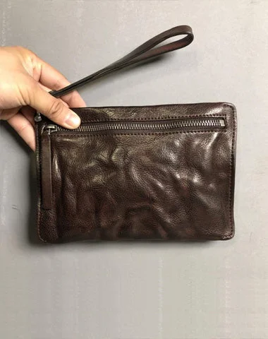 Minimalist Leather Bag For Modern Aesthetics Fashion Leather Mens Clutch Cool Black Slim Wallet Zipper Clutch Wristlet Wallets for Men