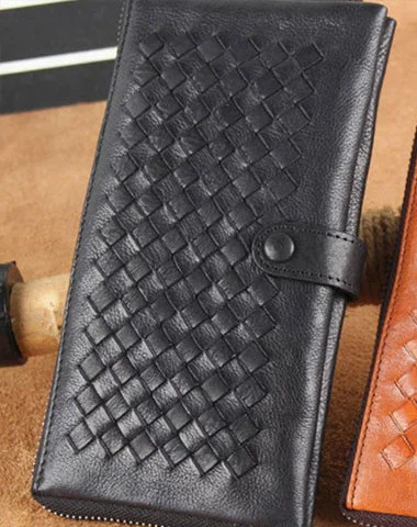 Bags With Limited-Time Deals Genuine Leather Mens Cool Braided Wallet Long Leather Wallet Clutch Wristlet Wallet for Men