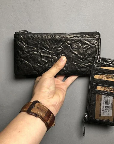 Handbag For Women Cool Leather Mens Black Zipper Wallet Long Leather Wallet Clutch Wristlet Wallet for Men
