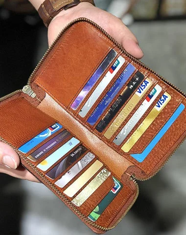 Vibrant Bags With Discounts Handmade Black Leather Mens Bifold Long Wallet Brown Zipper Long Wallets Card Holders Clutch Men