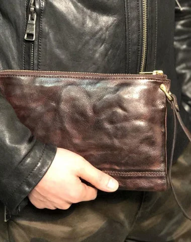 Luxury Bags With Premium Materials And Craftsmanship Handmade Genuine Leather Mens Clutch Cool Slim Wallet Zipper Clutch Wristlet Wallet for Men