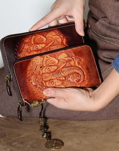 Bags For Urban And Trendy Looks Handmade Leather Ganesha Tooled Biker Chain Mens Long Wallet Cool Leather Wallet Clutch Wallet for Men