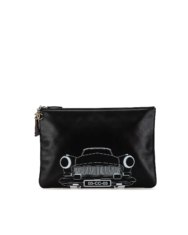 Wholesale Bags For Resellers Large Printed Lambskin O Case Clutch with Top Zip Closure