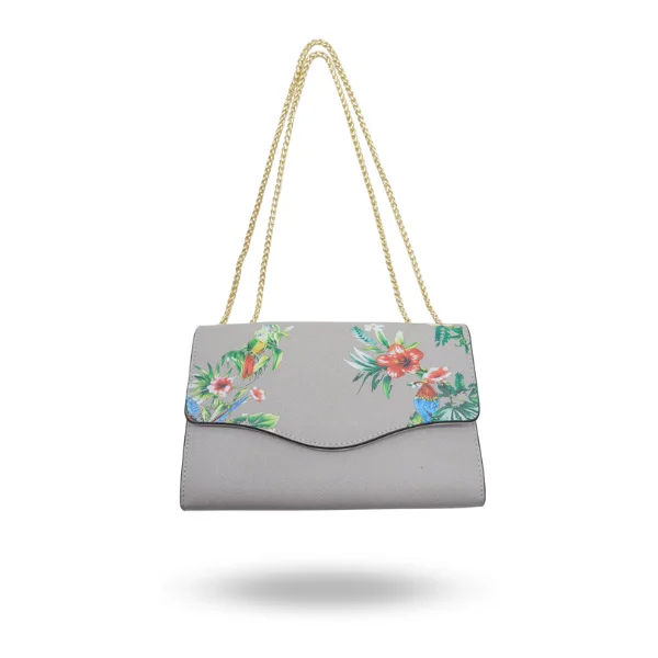 Festival Bags For Concerts And Events IVANHOE - Addison Road Taupe Leather Clutch Bag with Tropical Print