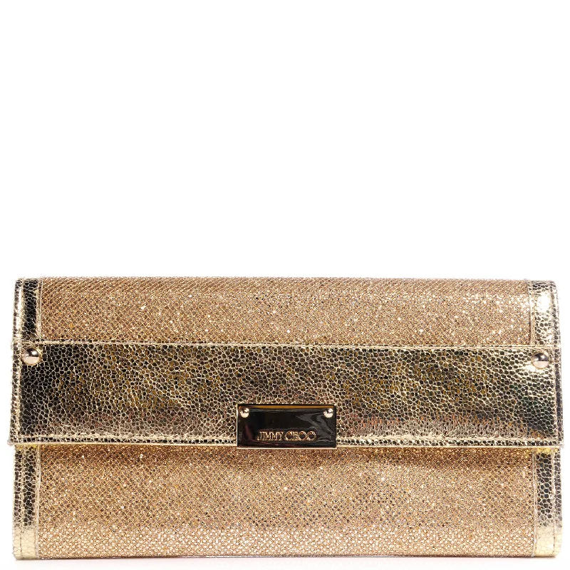Elegant And On-Sale Evening Bags JIMMY CHOO GOLD GLITTER LEATHER REESE CLUTCH BAG