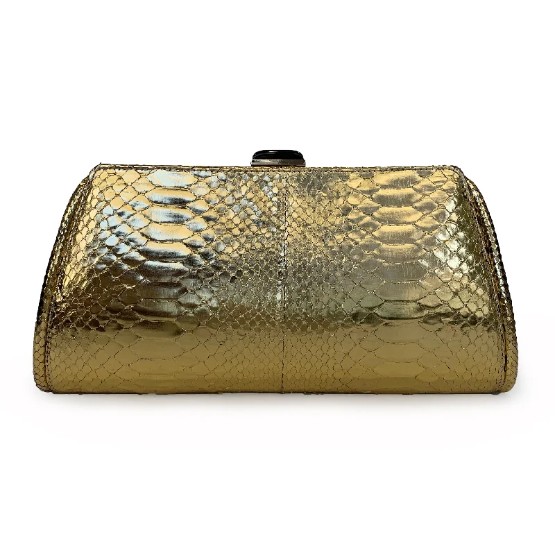 Wholesale Bags For Resellers MEGHAN Large Gold Python Clutch