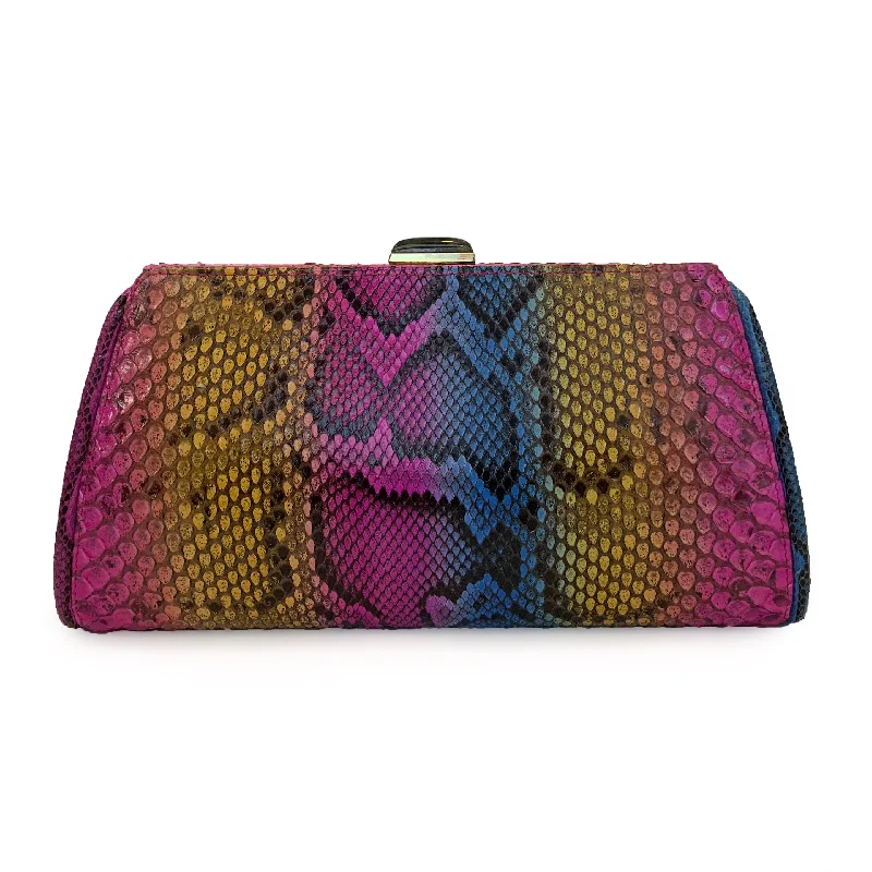 Inspired Bags For Affordable Luxury MEGHAN Large Multi Yellow Pink Blue Python Clutch