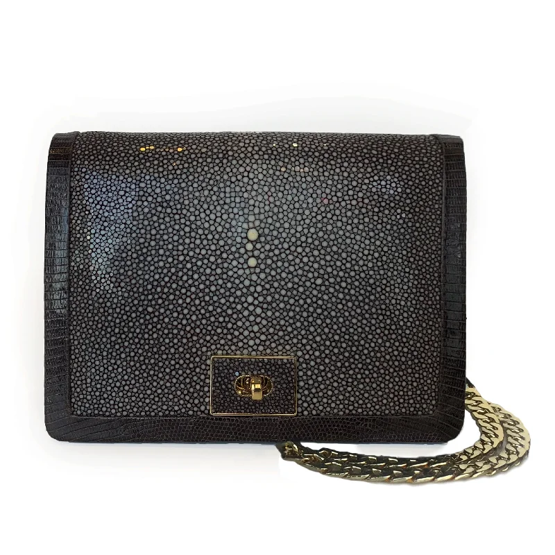 Affordable Bags For Budget Shoppers OLA Brown Stingray and Lizard Cross Body Clutch Bag