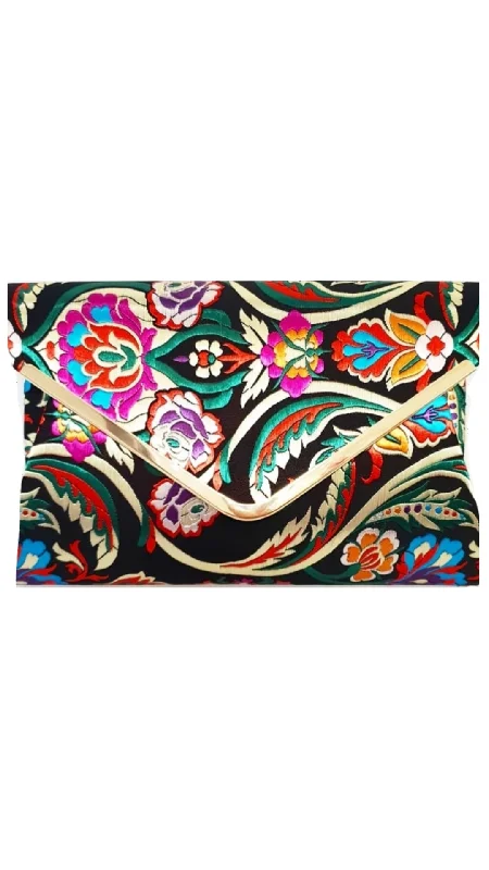 Bags For Free-Spirited And Artistic Styles Oriental Clutch- Black