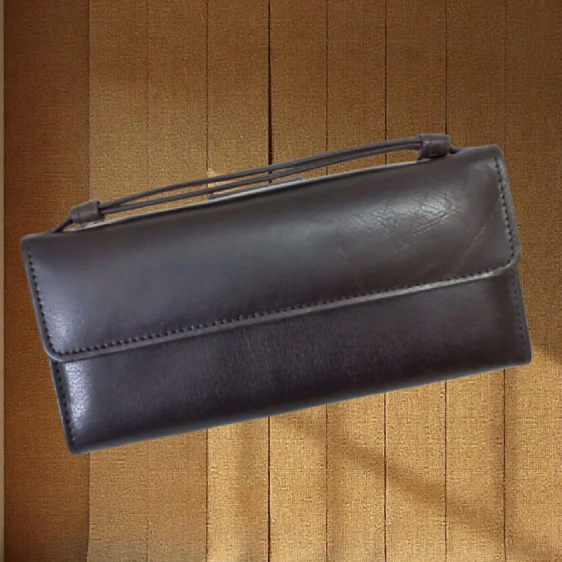 Bags With Tsa-Approved Features Premium Leather Clutches for Women - Dark Brown